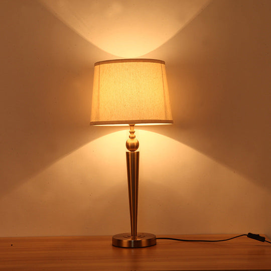 Modern Tapered Table Lamp - White Fabric Shade Ideal For Hotels