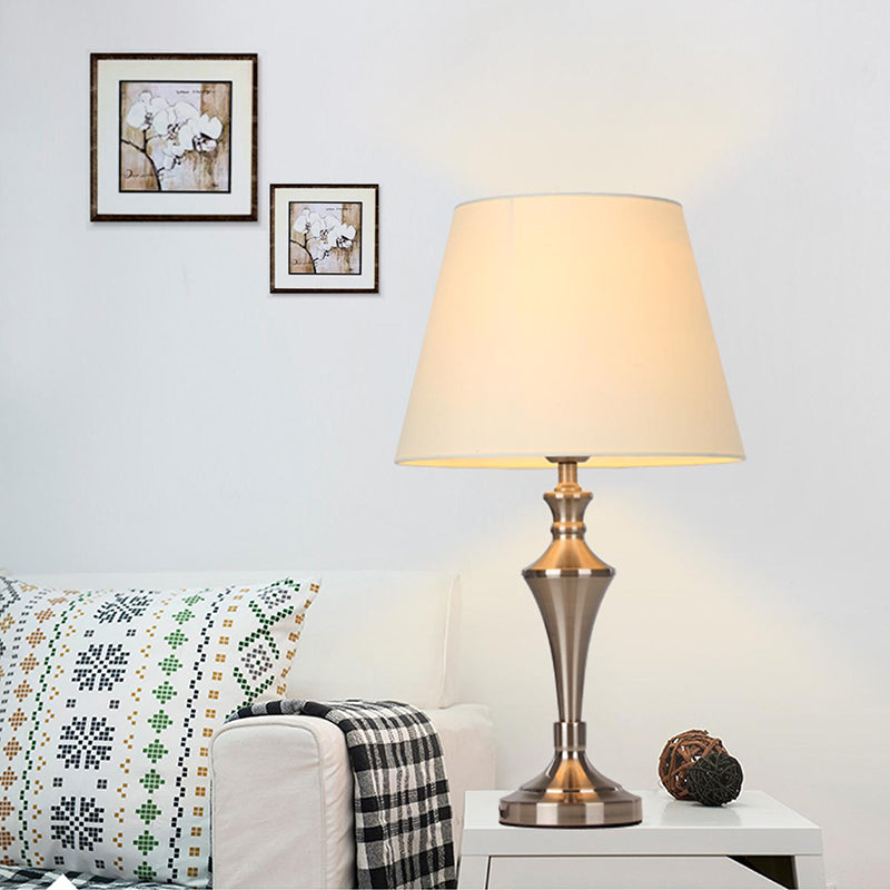 Modern White Fabric Table Lamp With Conical Shade - Perfect For Living Room Nightstands