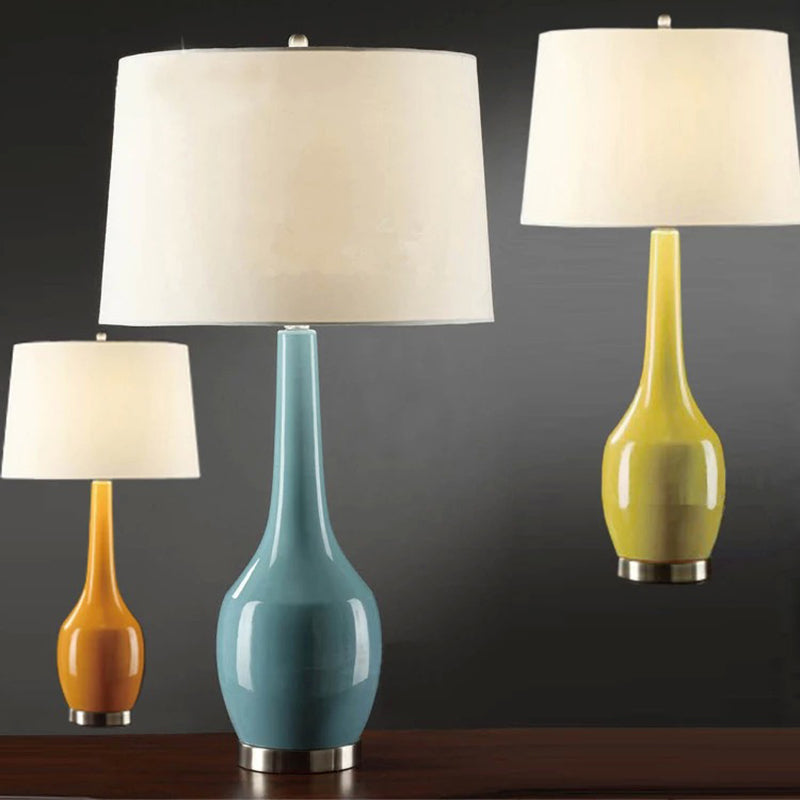 Modern Tapered Drum Table Light - Vibrant 1-Light Nightstand Lamp With Long Neck Vase Base In