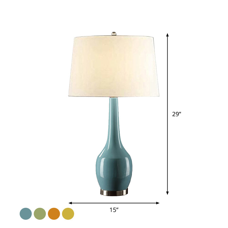 Modern Tapered Drum Table Light - Vibrant 1-Light Nightstand Lamp With Long Neck Vase Base In