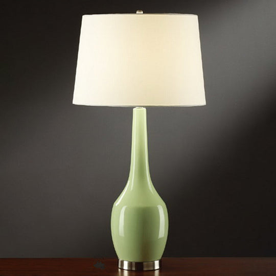 Modern Tapered Drum Table Light - Vibrant 1-Light Nightstand Lamp With Long Neck Vase Base In