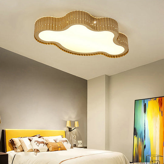 Scalloped Cloud Acrylic Kids LED Ceiling Light for Kindergarten - Brown Flush Mount Lamp