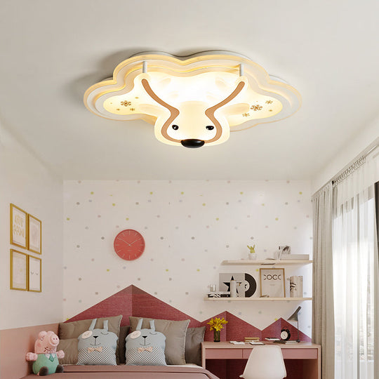 Deer Face Flushmount LED Ceiling Light with Cloud Canopy - Ideal for Nursing Room