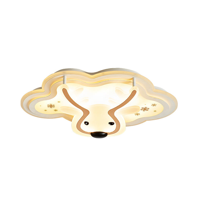 Deer Face Flushmount LED Ceiling Light with Cloud Canopy - Ideal for Nursing Room