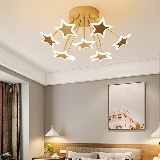 Gold Acrylic Starry LED Semi-Flush Mount Ceiling Light for Amusement Park Romance