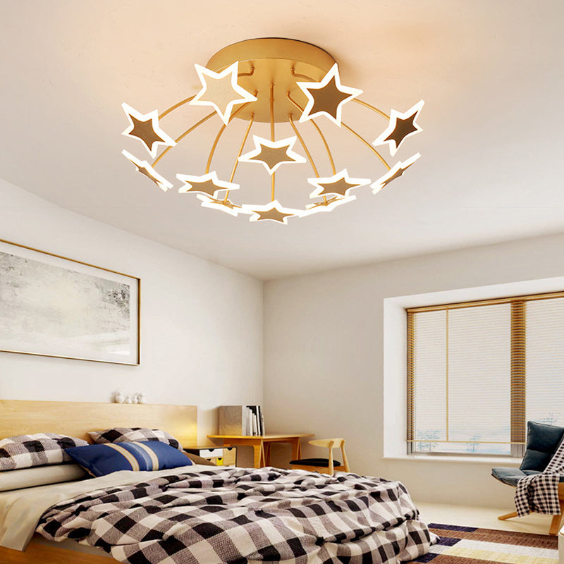 Gold Acrylic Starry LED Semi-Flush Mount Ceiling Light for Amusement Park Romance