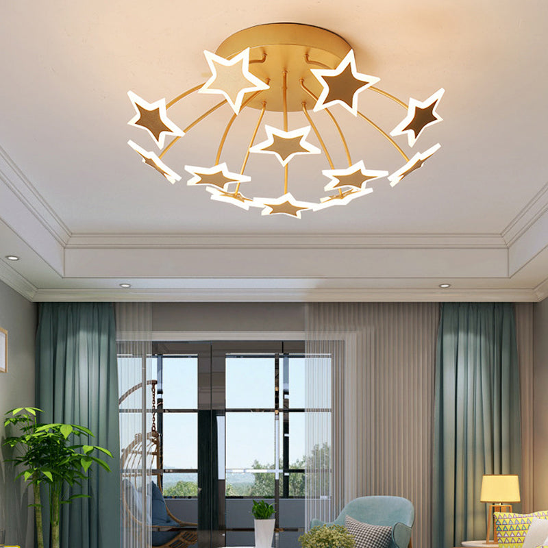 Gold Acrylic Starry LED Semi-Flush Mount Ceiling Light for Amusement Park Romance