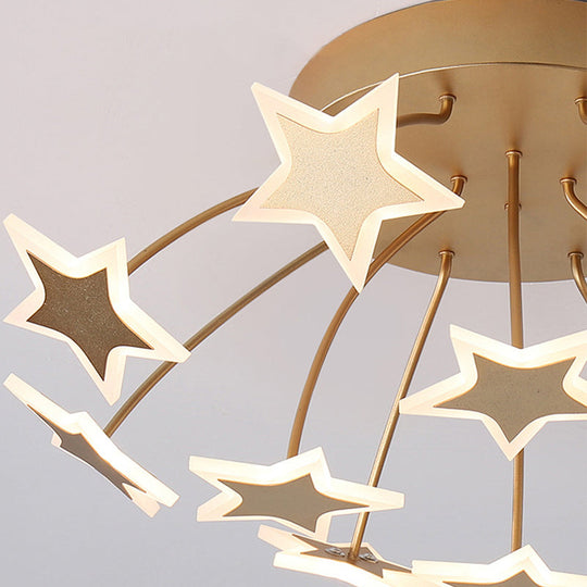 Gold Acrylic Starry LED Semi-Flush Mount Ceiling Light for Amusement Park Romance