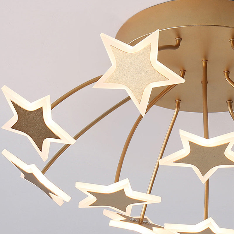 Gold Acrylic Starry Led Semi-Flush Mount Ceiling Light For Amusement Park Romance