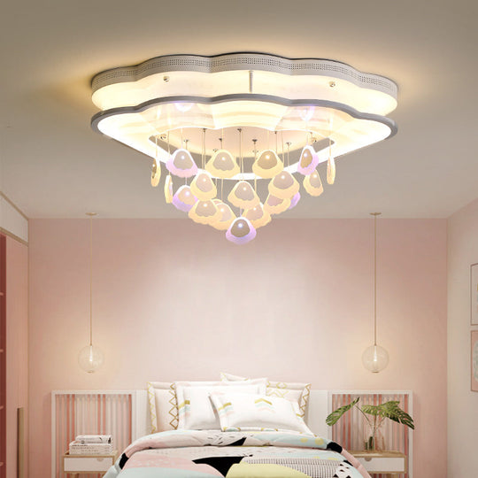 Kid's Bedroom Ceiling Lamp: Modern Shell Shape, White Acrylic LED Flush Light