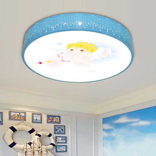 Kids Cartoon Circle Ceiling Light - Flush Acrylic Fixture Blue / Third Gear B