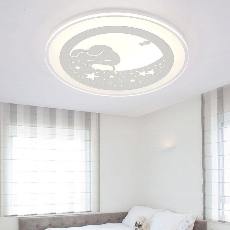 Bunny Moon LED Ceiling Lamp for Kindergarten with Animal Ceiling Mount Light in White