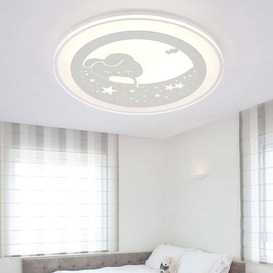 Bunny Moon LED Ceiling Lamp for Kindergarten with Animal Ceiling Mount Light in White