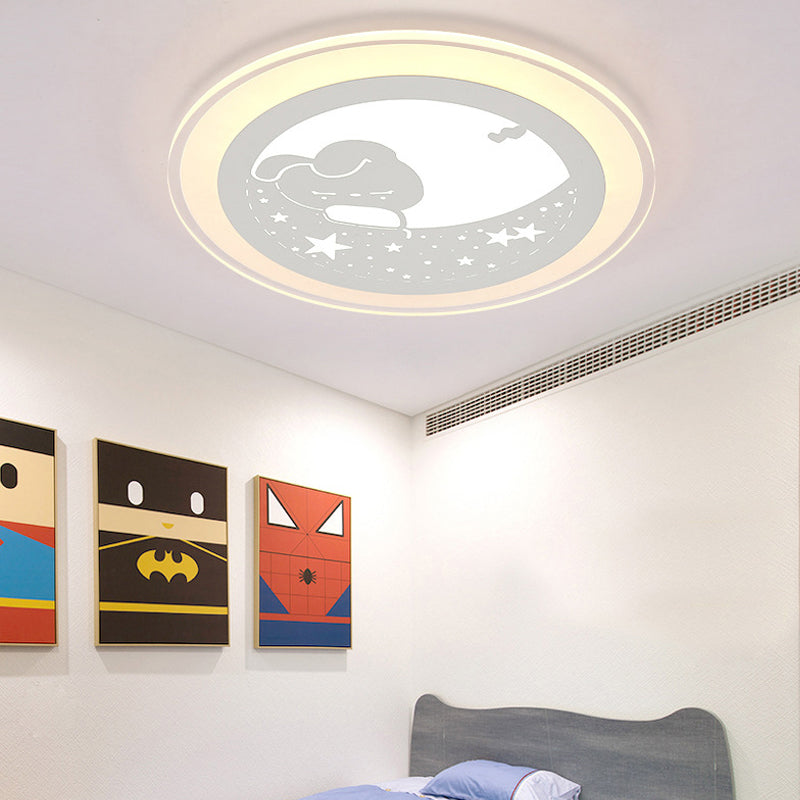 Bunny Moon LED Ceiling Lamp for Kindergarten with Animal Ceiling Mount Light in White