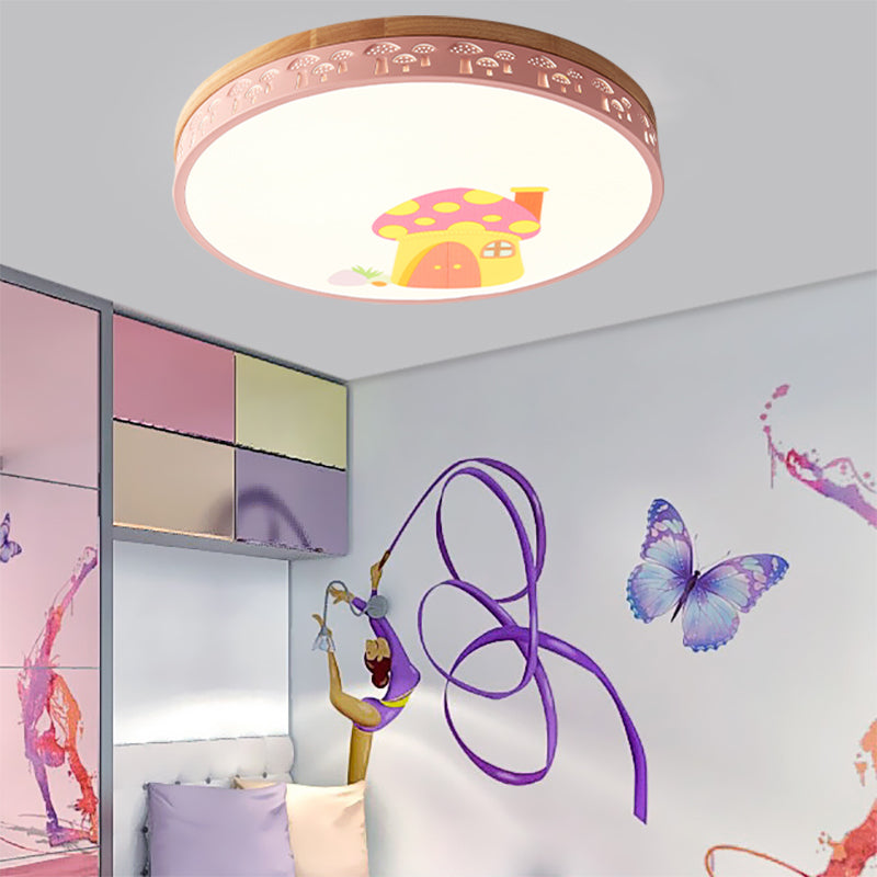 Modern Flush Mount Kindergarten Ceiling Light Fixture Pink / 12 White