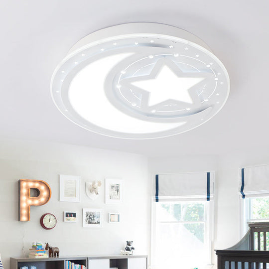 White LED Moon & Star Ceiling Lamp for Kindergarten with Acrylic Mount