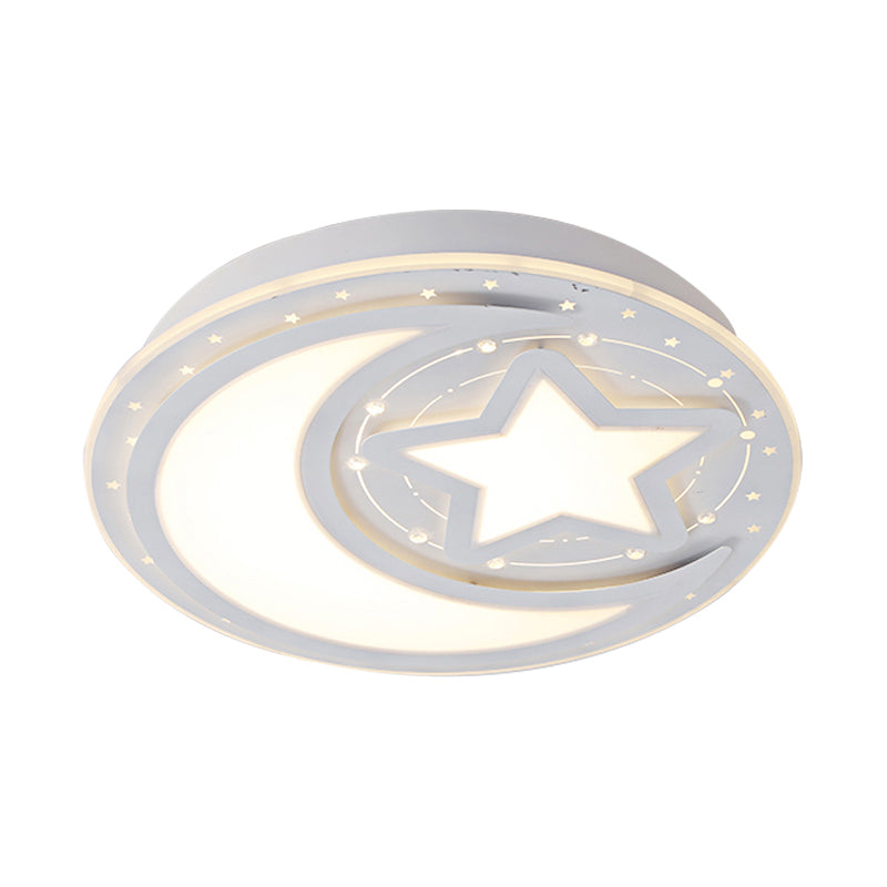 White LED Moon & Star Ceiling Lamp for Kindergarten with Acrylic Mount