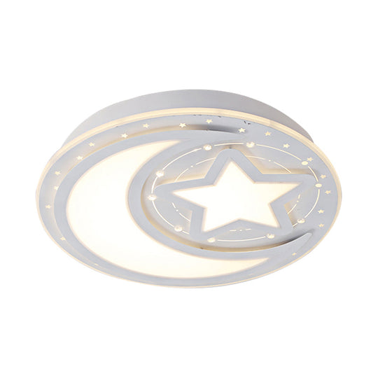 White Led Moon & Star Ceiling Lamp For Kindergarten With Acrylic Mount