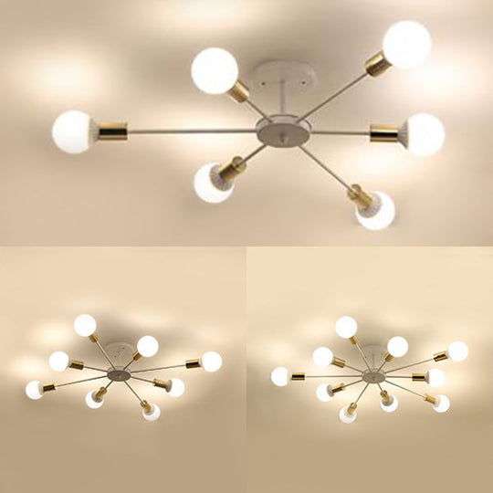 Sputnik Semi Flush Mount Retro Industrial Ceiling Light with 6/8/9 Bulbs - White Finish - Bedroom Lighting