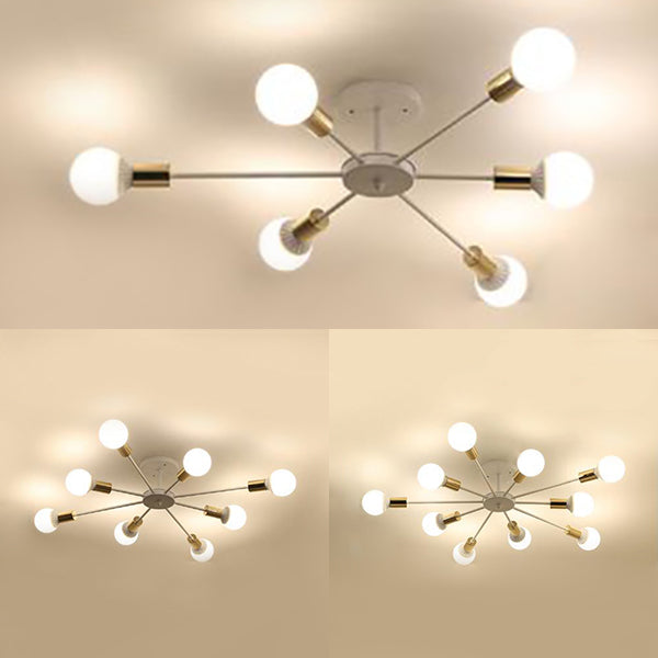 Sputnik Semi Flush Mount Retro Industrial Ceiling Light With 6/8/9 Bulbs - White Finish Bedroom