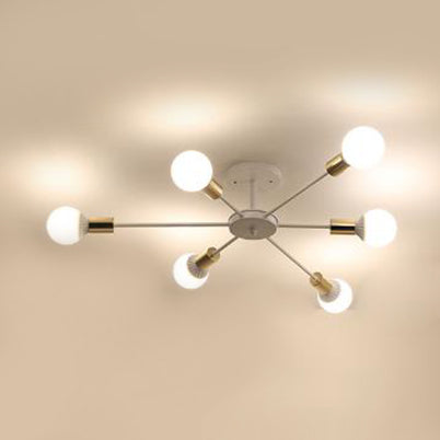 Sputnik Semi Flush Mount Retro Industrial Ceiling Light with 6/8/9 Bulbs - White Finish - Bedroom Lighting