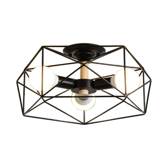 Contemporary Geometric Semi Flush Mount Light With Wire-Cage Shade - 3/4/5 Options