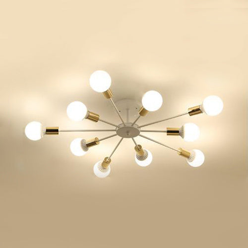 Sputnik Semi Flush Mount Retro Industrial Ceiling Light with 6/8/9 Bulbs - White Finish - Bedroom Lighting