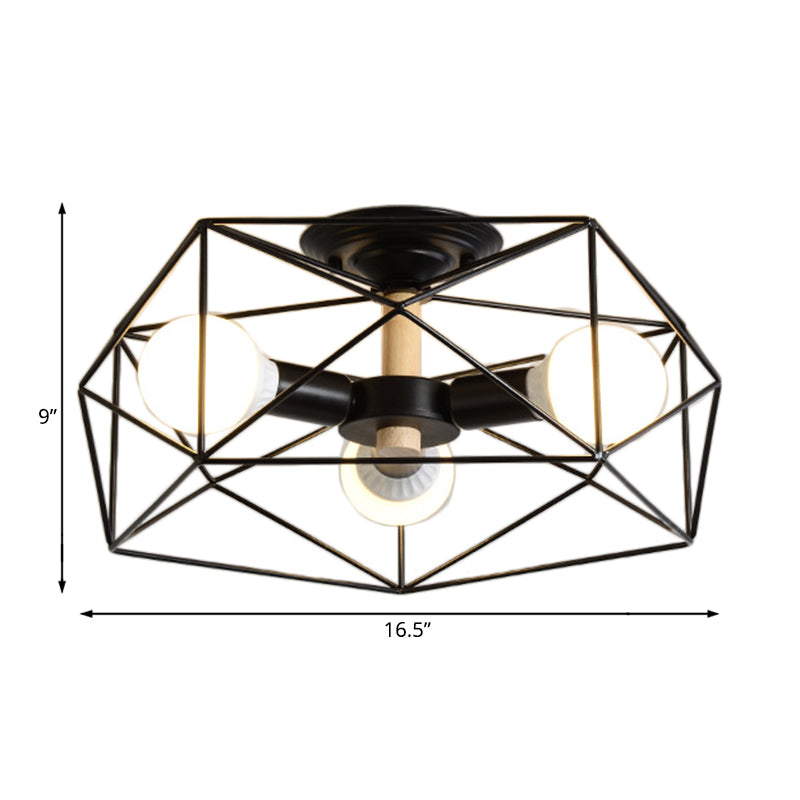 Contemporary Geometric Semi Flush Mount Light With Wire-Cage Shade - 3/4/5 Options