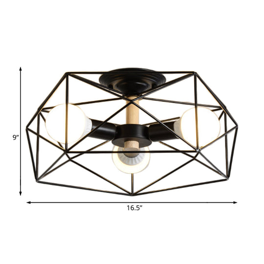 Contemporary Geometric Semi Flush Mount Light With Wire-Cage Shade - 3/4/5 Options