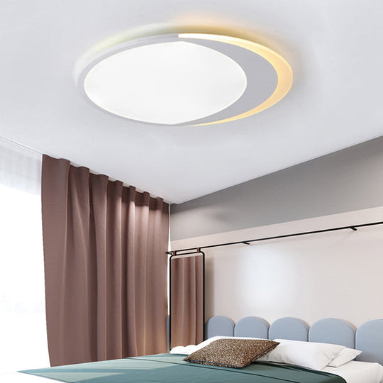 Crescent LED Ceiling Light for Kids' Bedroom - Simple Acrylic Flush Lamp in White