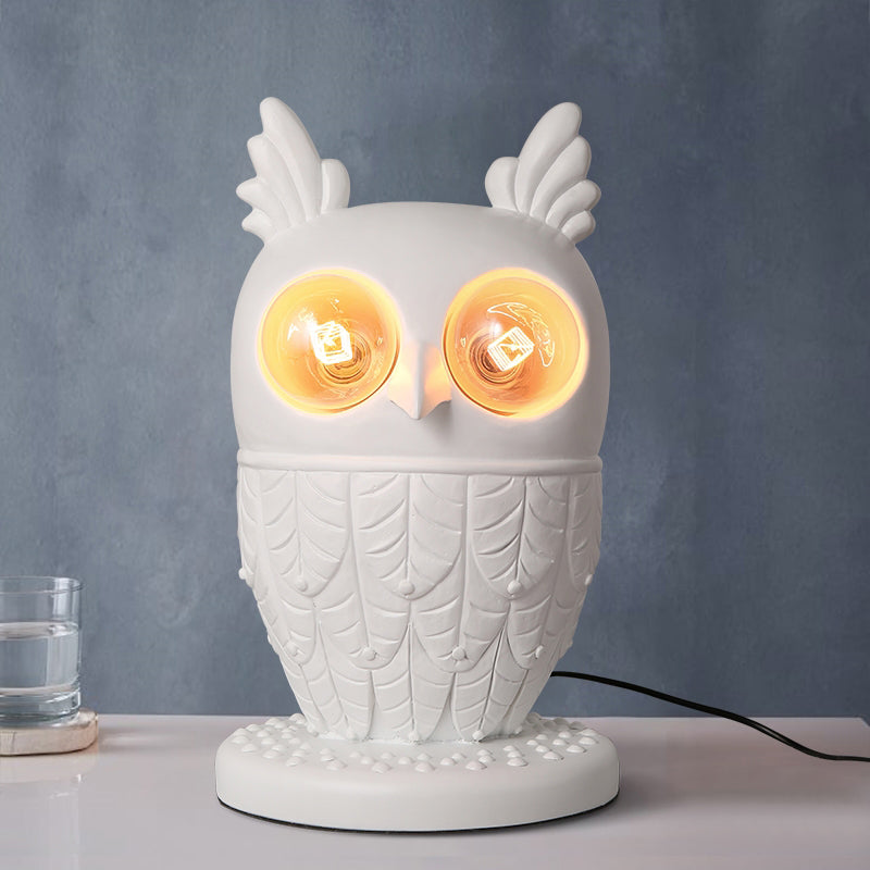 White Resin Owl Table Lamp - Creative Office Lighting With Plug-In Cord