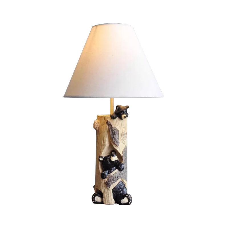 Tapered Fabric Desk Light - Country Style Table Lamp With Bear For Kids Bedroom