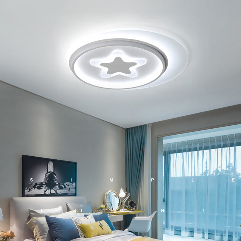 White LED Circle Flushmount Ceiling Light with Star Acrylic Design for Kid's Room