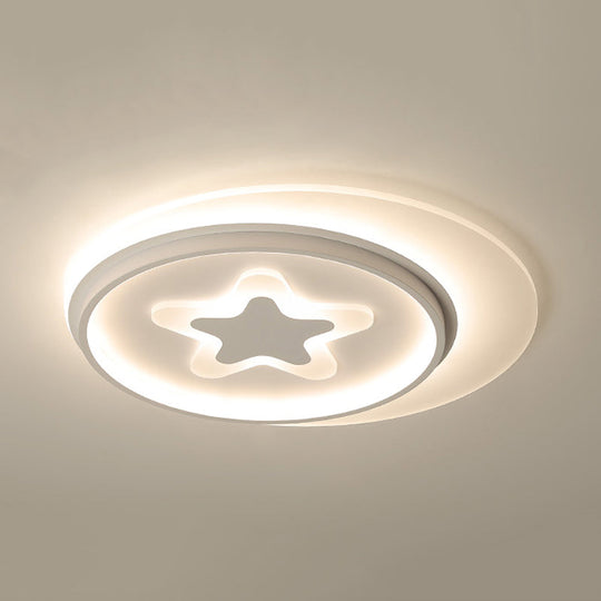 White LED Circle Flushmount Ceiling Light with Star Acrylic Design for Kid's Room