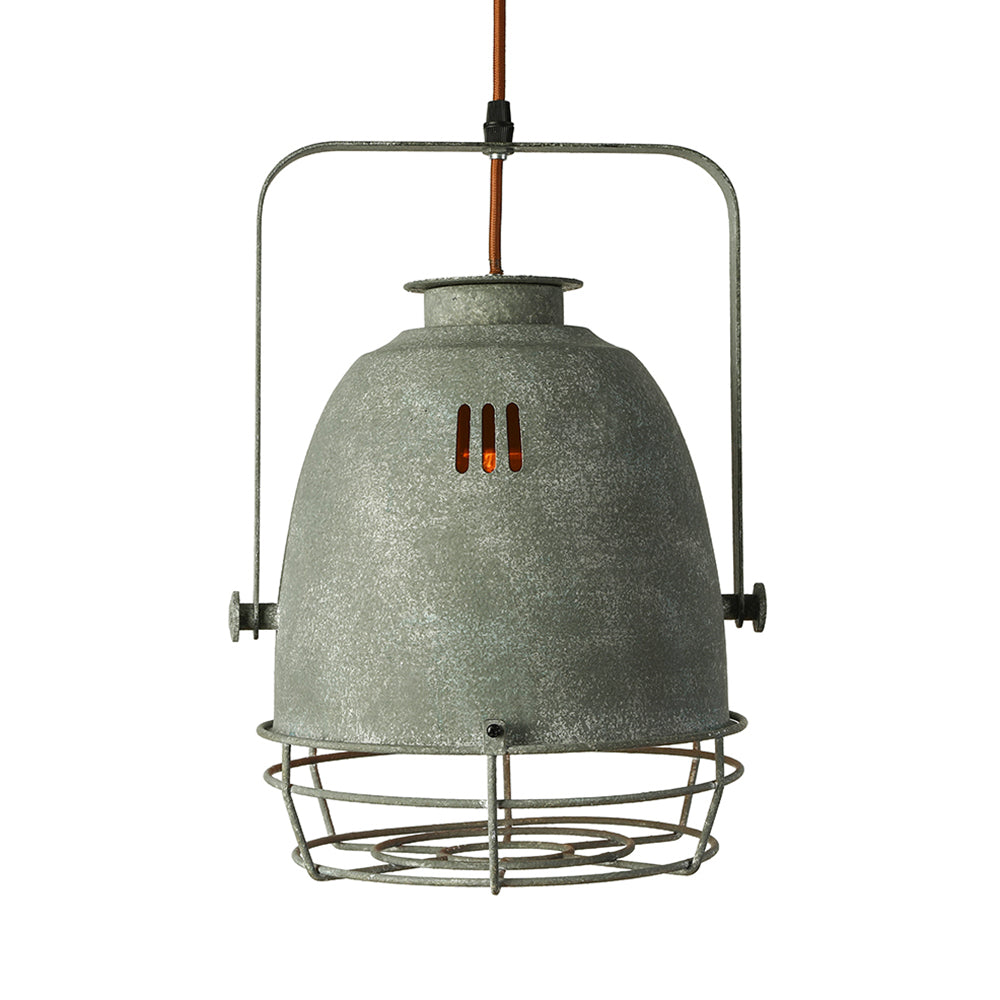 Wrought Iron Pendant Lighting with Bell/Dome Shade - Industrial 1 Light Hanging Lamp in Grey