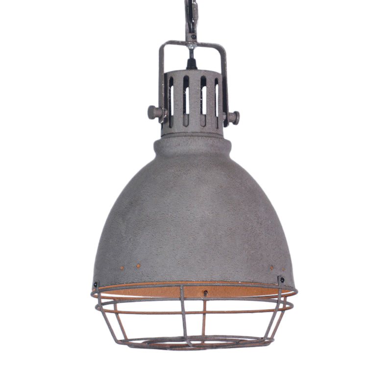 Wrought Iron Pendant Lighting with Bell/Dome Shade - Industrial 1 Light Hanging Lamp in Grey