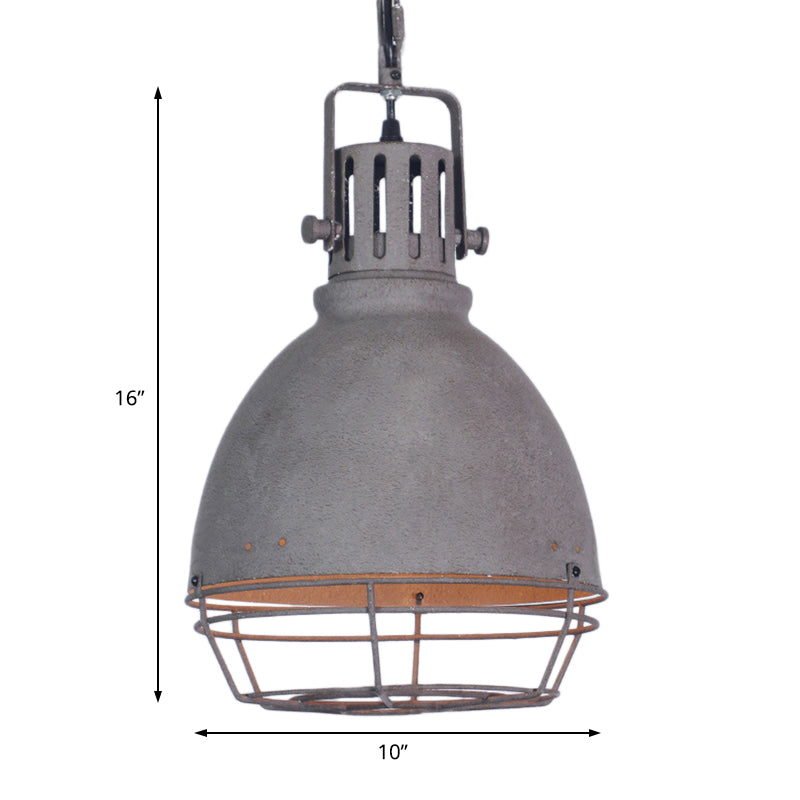 Wrought Iron Pendant Lighting with Bell/Dome Shade - Industrial 1 Light Hanging Lamp in Grey