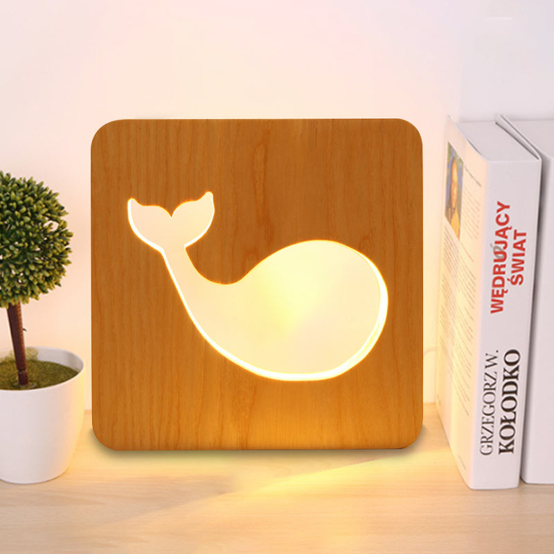 Dolphin Wood Table Light - Beige Square Small Desk Lamp For Kids Bedroom