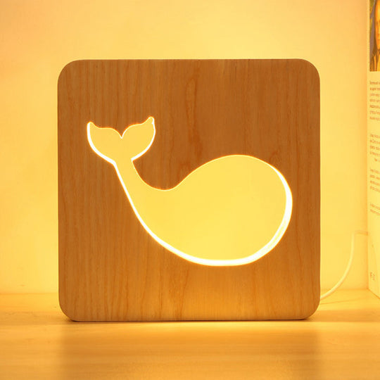 Dolphin Wood Table Light - Beige Square Small Desk Lamp For Kids Bedroom