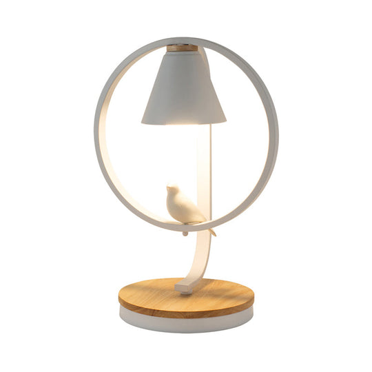 Conical Metal Desk Light With Modern Pigeon Deco Reading In White - Perfect For Dorms