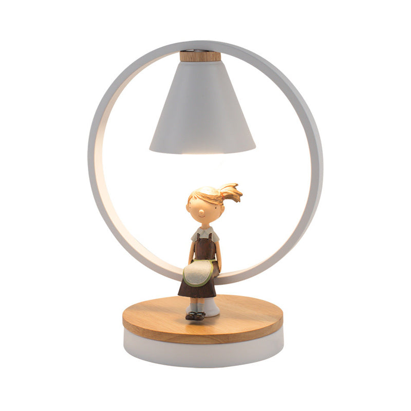 Stylish White Table Light For Kids Bedroom With Gilded Modern Resin Deco 1-Head Conical Desk Lamp