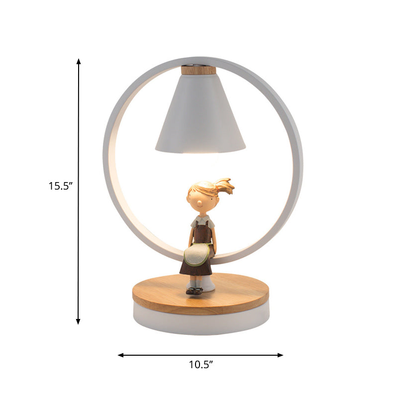 Stylish White Table Light For Kids Bedroom With Gilded Modern Resin Deco 1-Head Conical Desk Lamp