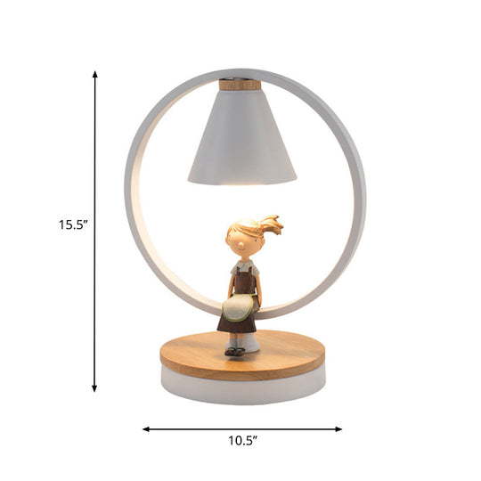 Stylish White Table Light For Kids Bedroom With Gilded Modern Resin Deco 1-Head Conical Desk Lamp