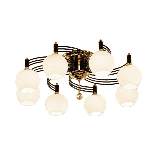 Semi Flush Mount Vintage Style Black Ceiling Light Fixture With White Swirl Glass & Multiple Head