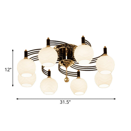 Semi Flush Mount Vintage Style Black Ceiling Light Fixture With White Swirl Glass & Multiple Head