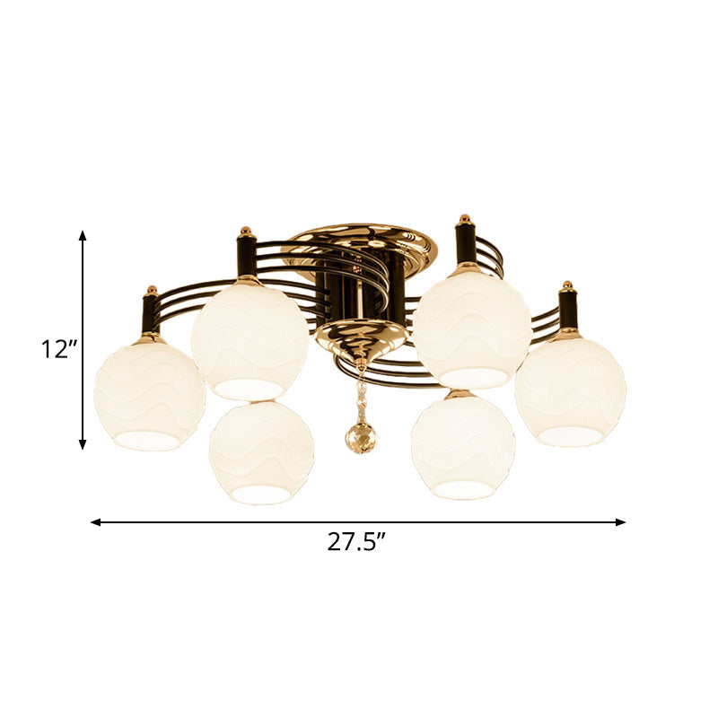 Semi Flush Mount Vintage Style Black Ceiling Light Fixture With White Swirl Glass & Multiple Head