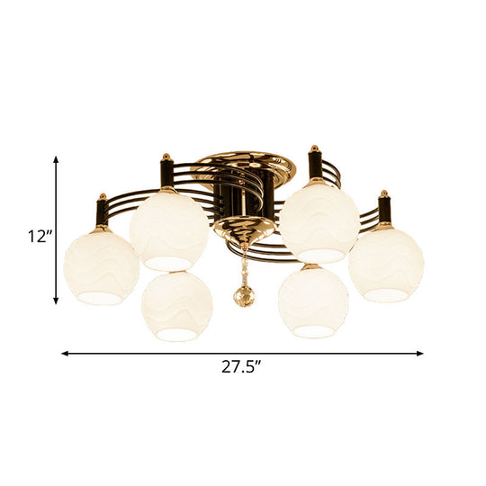 Semi Flush Mount Vintage Style Black Ceiling Light Fixture With White Swirl Glass & Multiple Head