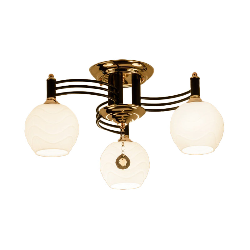 Semi Flush Mount Vintage Style Black Ceiling Light Fixture With White Swirl Glass & Multiple Head