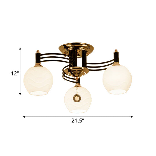 Semi Flush Mount Vintage Style Black Ceiling Light Fixture With White Swirl Glass & Multiple Head