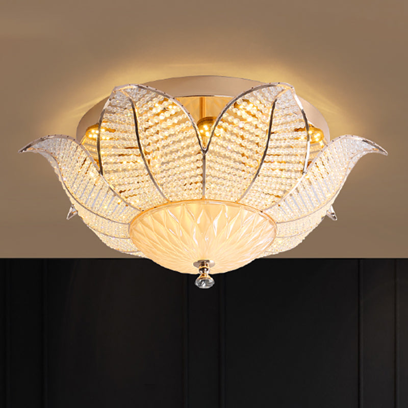 Minimalist Flower Crystal Ceiling Mount Led Flush Lighting - Gold Finish (14/19.5/23.5 Wide) Bedroom